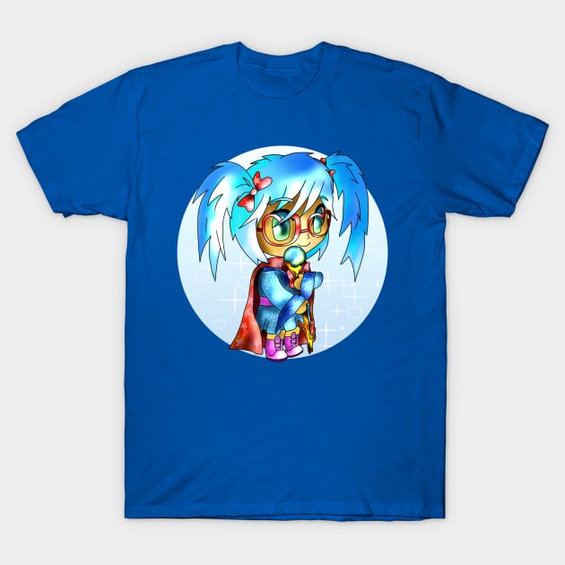 kawaii cute sorcerer girl in blue with a magic staff for dnd and fantasy fans T-Shirt by cuisinecat